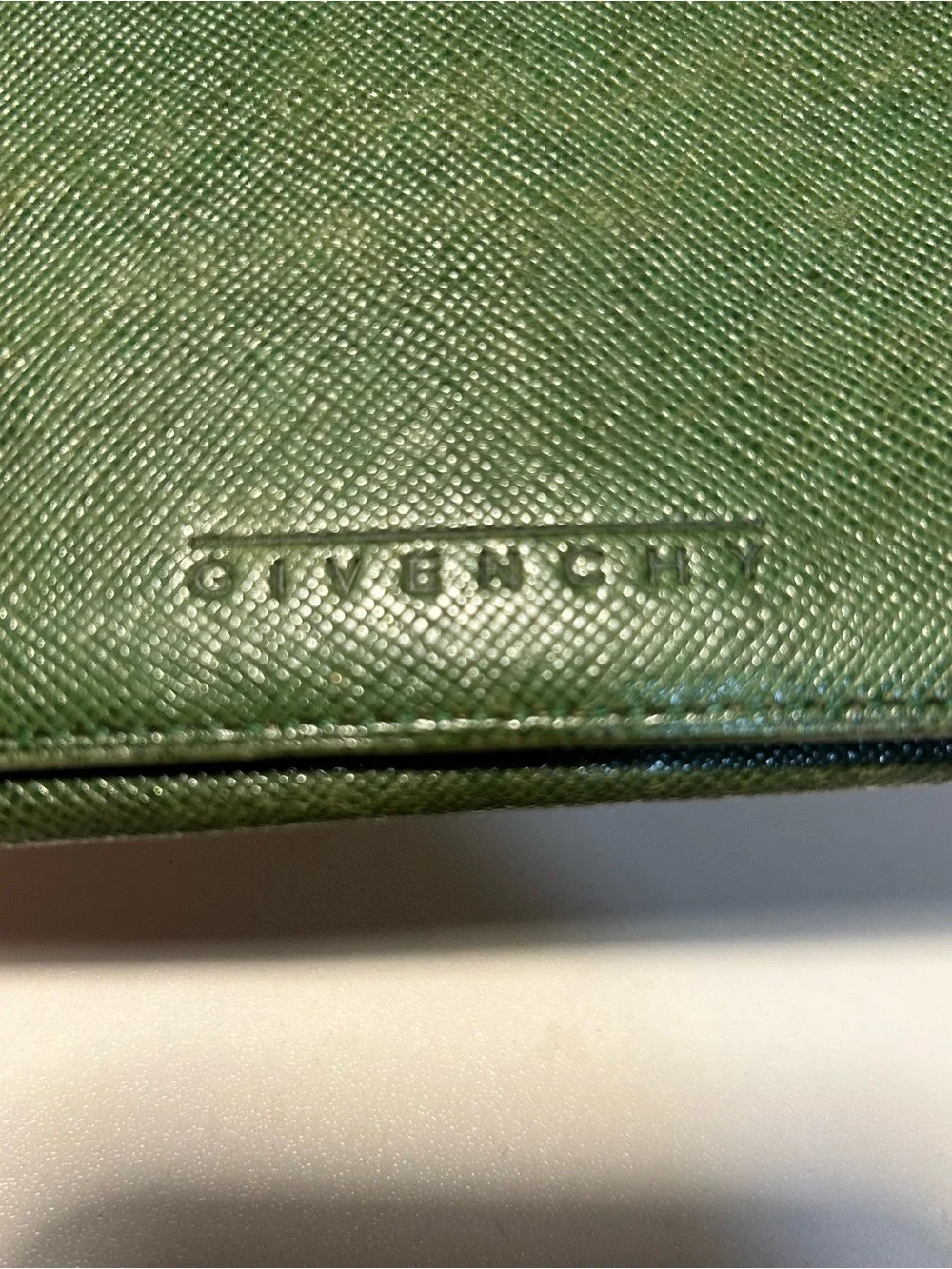 Givenchy Dark Green Leather bifold Wallet Gold Corners
